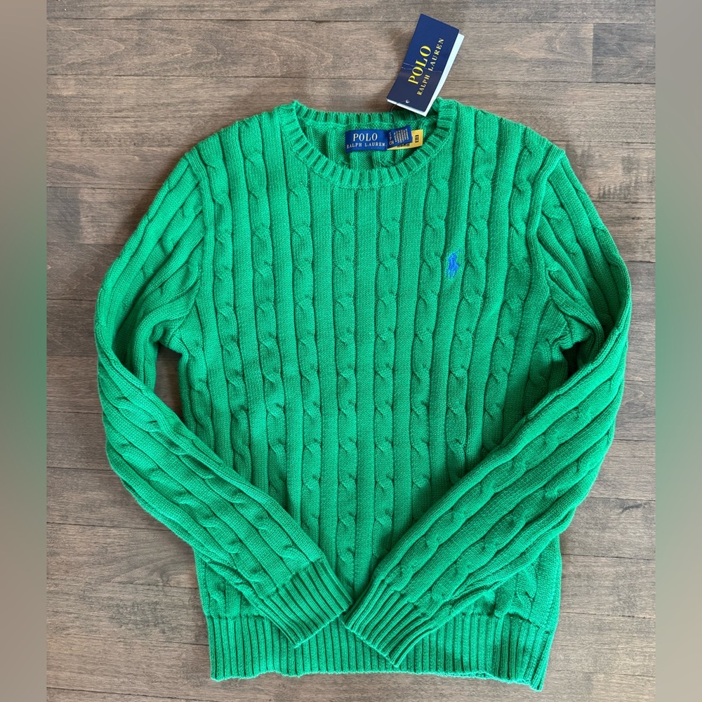 Ralph Lauren Vibrant Green Cable Knit Crewneck Sweater